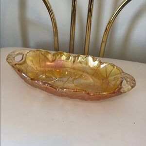 Carnival glass handled dish